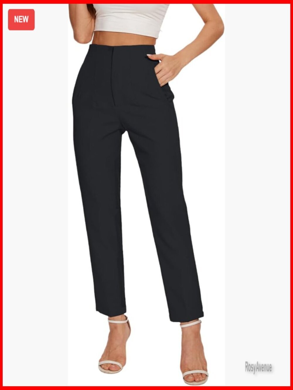 High Waisted Straight Leg Pants with Pockets Seam Detail Office Casual